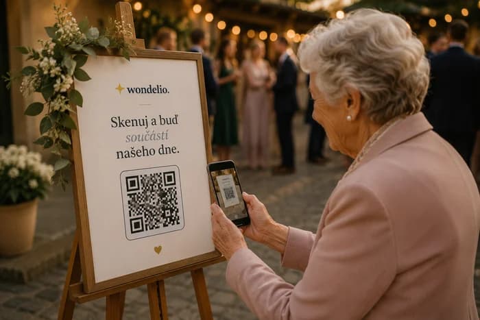 Hostka skenuje QR kód u vstupu